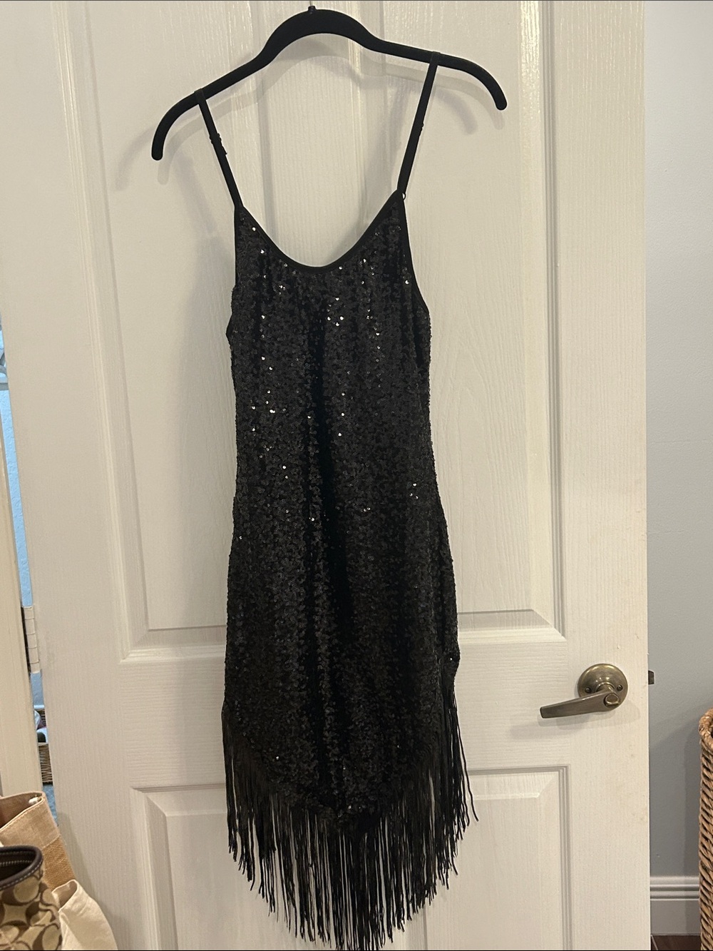 Black Sequin Fringe Slip Dress
